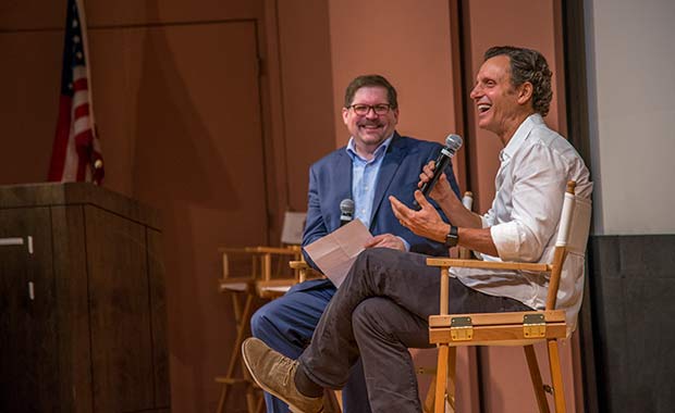 Bruce Fretts, Senior Articles Editor at Closer Weekly with Tony during Spotlight On: Tony Goldwyn. Photo by Americares