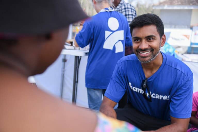 Americares Emergency Medical Officer Dr. Prabu Selvam provides care to Hurricane Melissa survivors in Chester Castle, Jamaica. Photo by Antoine Lodge/Americares.