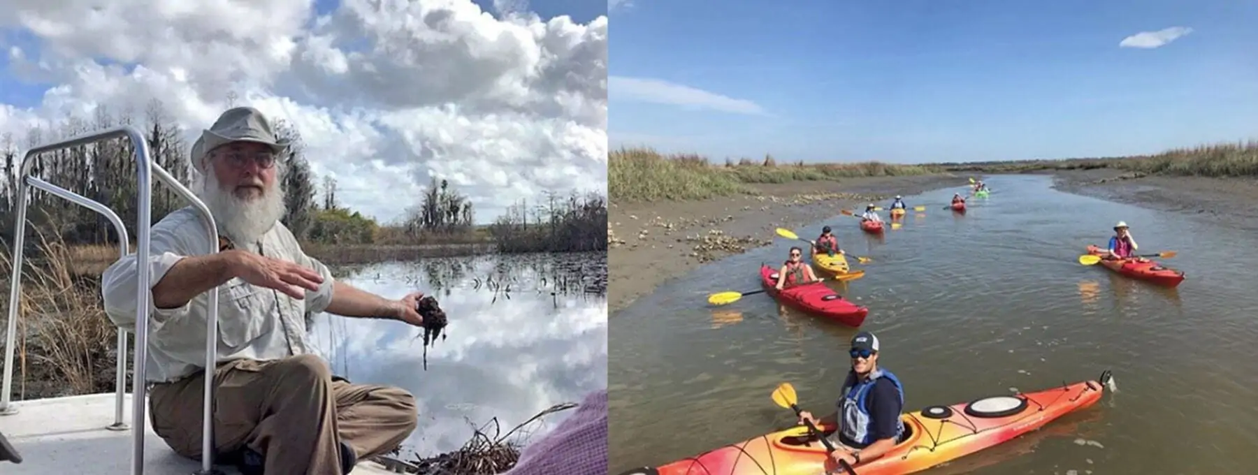 One Hundred Miles works to preserve Georgia’s coast; hosts a UGA Marine Extension’s Master Naturalist program (left) and encourages those to enjoy the beauty — and protect — water in coastal Georgia (right)./Photo One Hundred Miles (left) and Southeast Adventure Outfitters (right)
