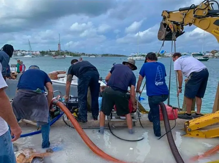 The residents of Hope Town on Elbow Cay worked together to save cargo from a boat that was sinking