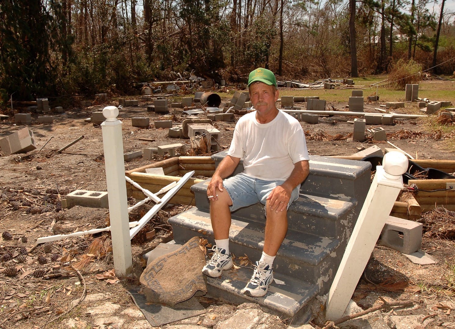 Ronnie Penton sits's on the steps that once led to his home in the LakeShore district of Hancock County. Lake shore was one of the hardest hit areas ravidged by Hurricane Katrina and has gotten virtualy no attention from the media.