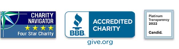 Charity Navigator, BBB, and Candid logos
