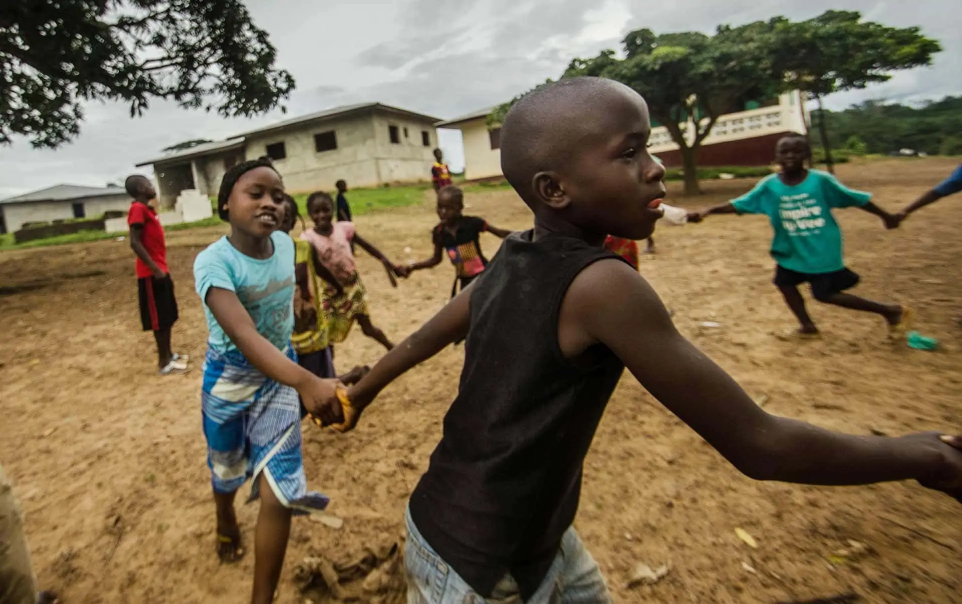 children playing in a village