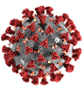 tiny picture of the SARS covid-19 virus with spike proteins